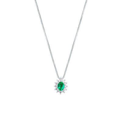 Girocollo con smeraldo ovale e contorno di brillanti