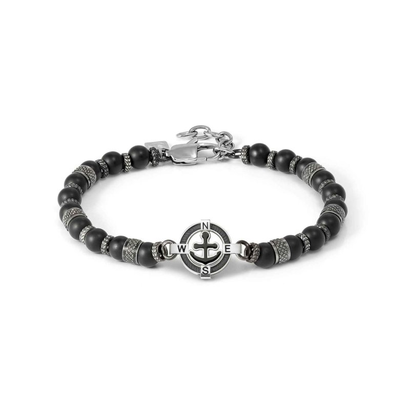 Bracciale manvision stones ancora agata nera