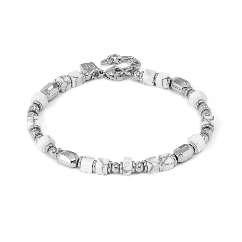 Bracciale instinctstyle ed. infinity con pepite in acciaio e pietre naturali (grandi) howlite bianca