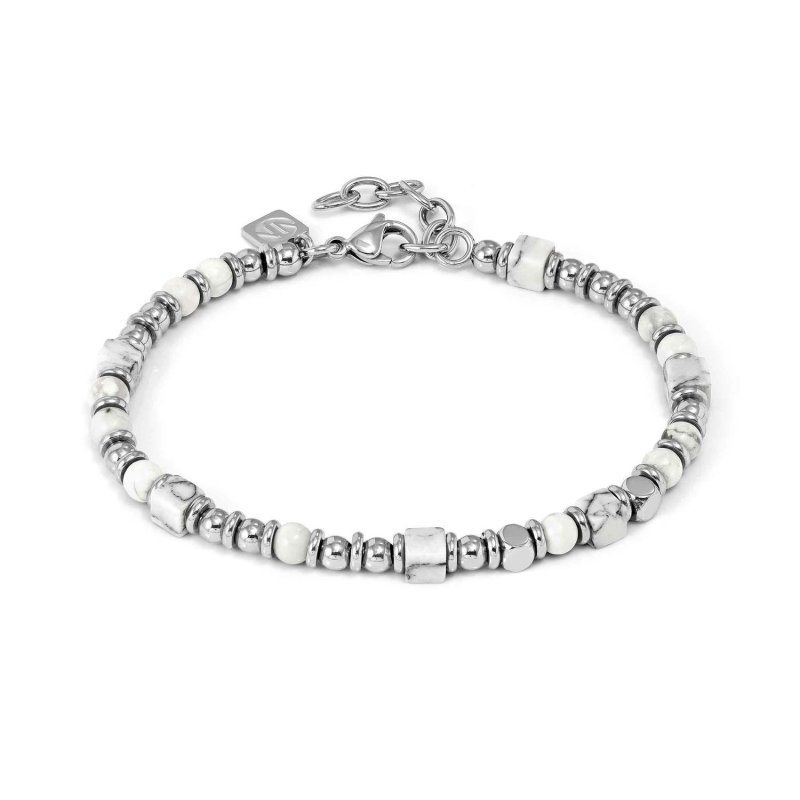 Bracciale instinctstyle ed. infinity in acciaio e pietre naturali howlite bianca