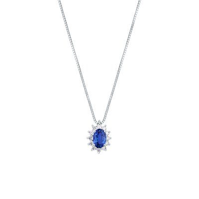 Girocollo con zaffiro blu e contorno di brillanti
