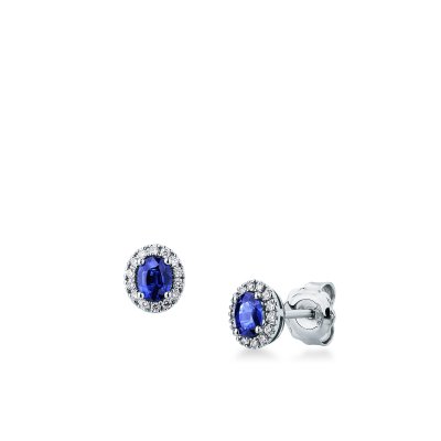 Orecchini con zaffiro blu ovale e contorno di brillanti