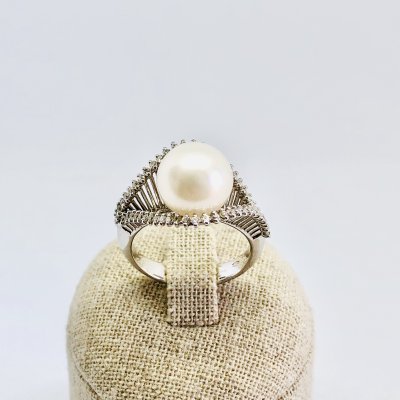 Anello onda con perla e brillanti