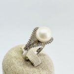 Anello onda con perla e brillanti - Foto 3