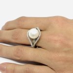 Anello onda con perla e brillanti - Foto 4