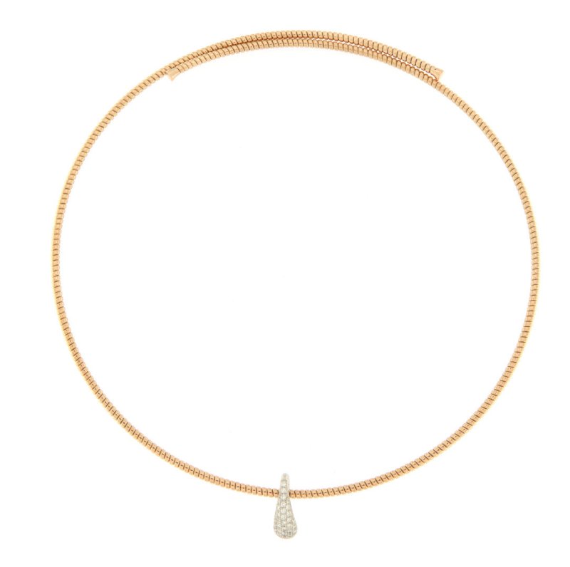 Collier rigido oro rosa con pendente di brillanti