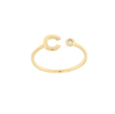 Anello lettera c in oro giallo e zircone