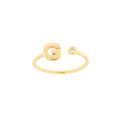 Anello lettera g in oro giallo e zircone