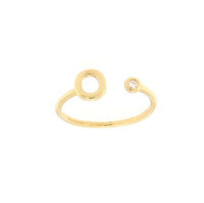 Anello lettera o in oro giallo e zircone