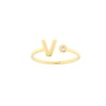 Anello lettera v in oro giallo e zircone - Foto 1