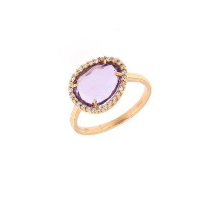 Anello oro rosa pietra viola