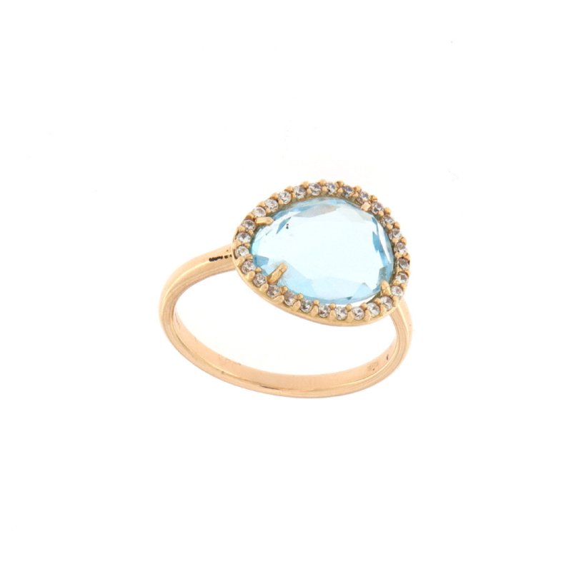Anello oro rosa pietra azzurra