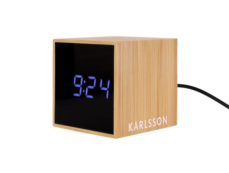 Mini cube alarm clock bamboo