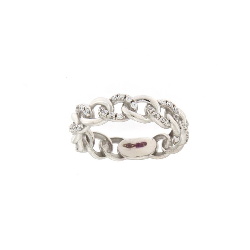 Anello gourmette oro bianco e zirconi