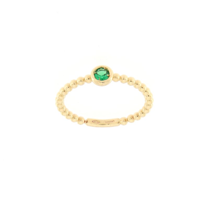 Anello pallini in oro giallo con pietra verde