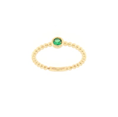 Anello pallini in oro giallo con pietra verde