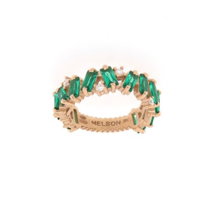 Anello nova rosato pietre verdi