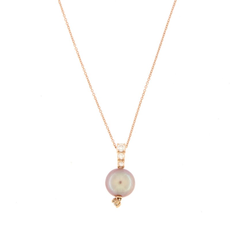 Girocollo trilogy con perla rosa