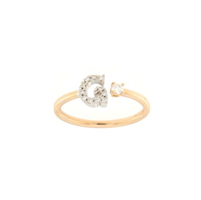 Anello lettera g in oro rosa e brillanti