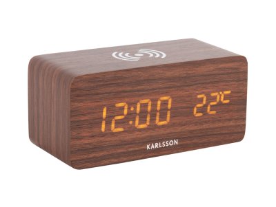 Sveglia led con carica telefono black wood