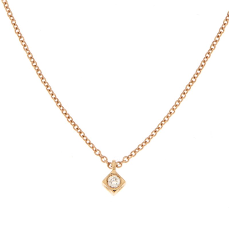 Girocollo cube in oro rosa e brillante 0,05 ct