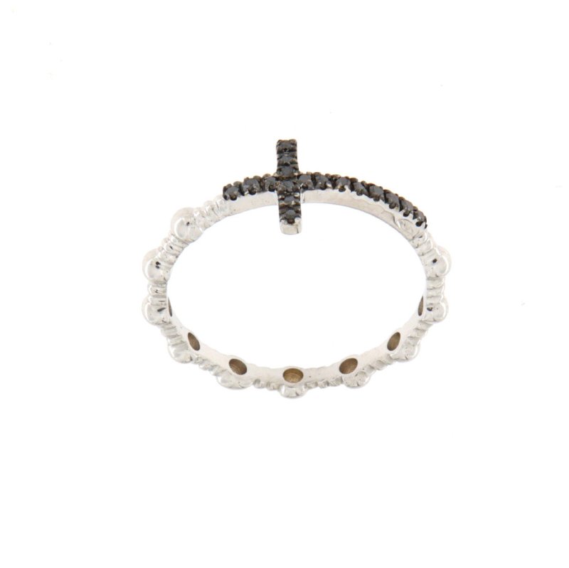 Fedina con croce di brillanti black 0,11 ct