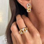 Orecchini a maglia in oro giallo e bianco - Foto 5