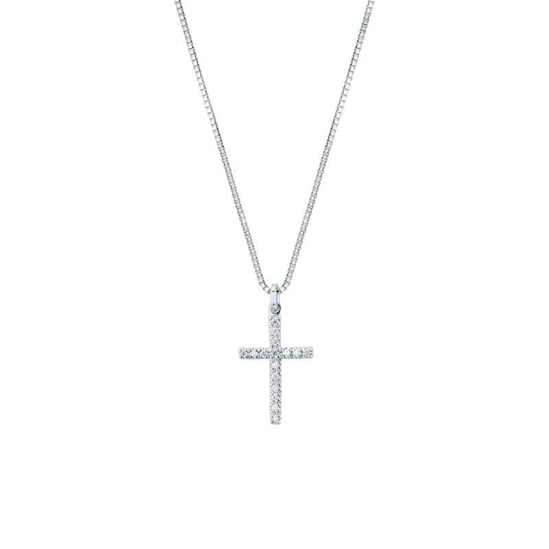 Girocollo in oro bianco con croce di brillanti 0,008 ct