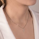 Girocollo in oro bianco con croce di brillanti 0,008 ct - Foto 2