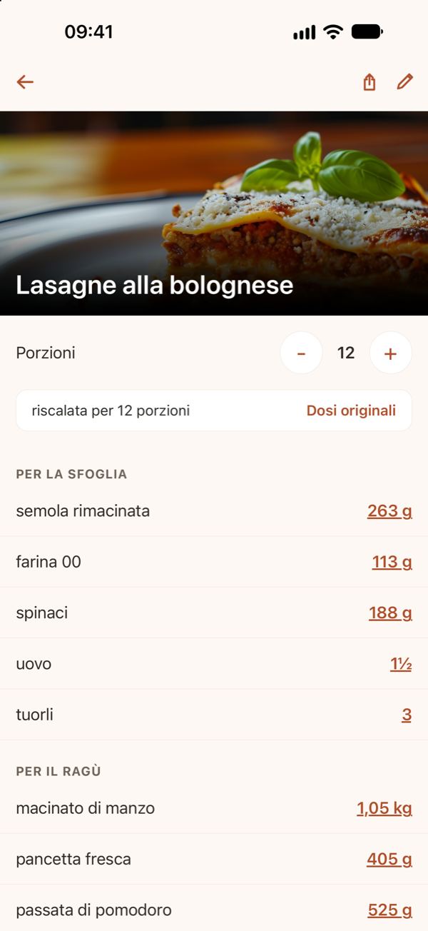 Quanto Basta: le lasagne alla bolognese con le dosi ricalcolate per 12 porzioni