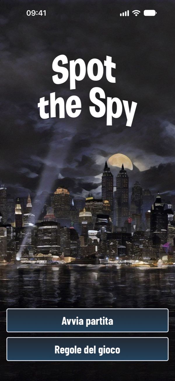 Spot The Spy: la schermata iniziale con lo skyline notturno